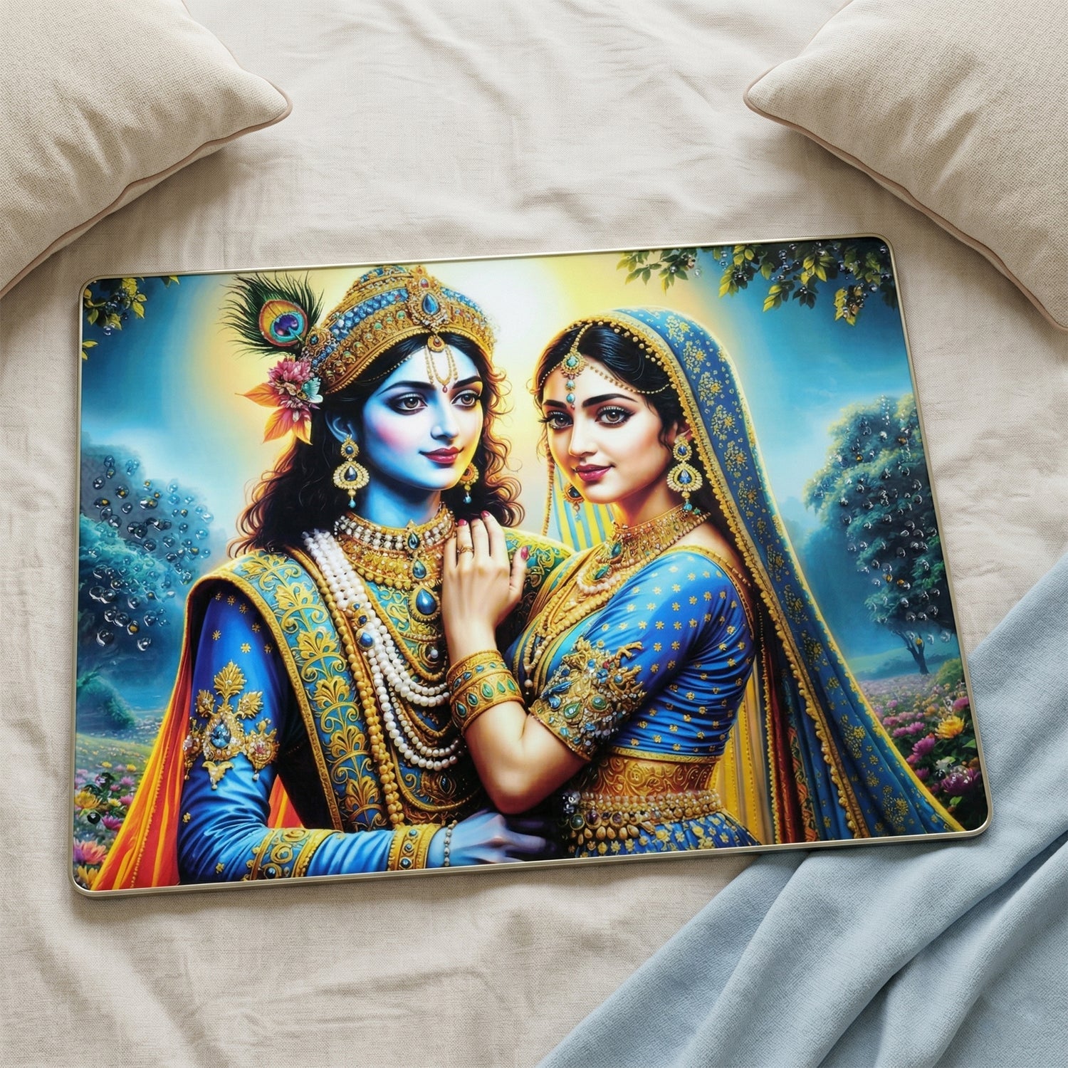 Size 60x45 cm Radha Krishna art wall frame for home or temple