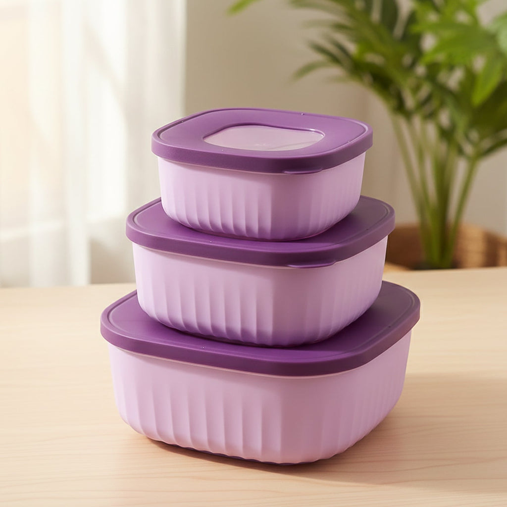 Set of kitchen food storage containers with matching stackable lids