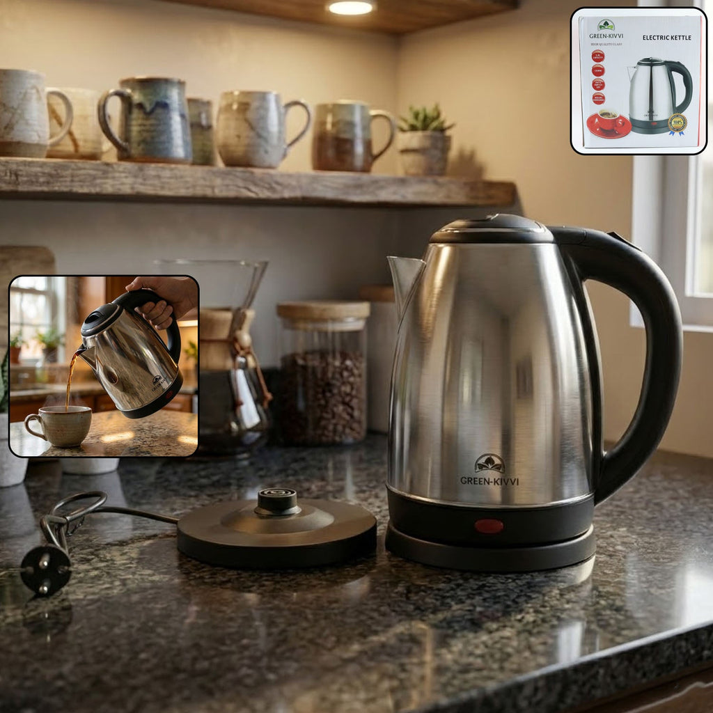 Electric stainless steel kettle with 1800ml capacity and fast boil technology