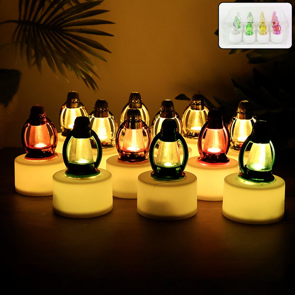 Set of 12 LED decorative candle lamps with multicolor glow