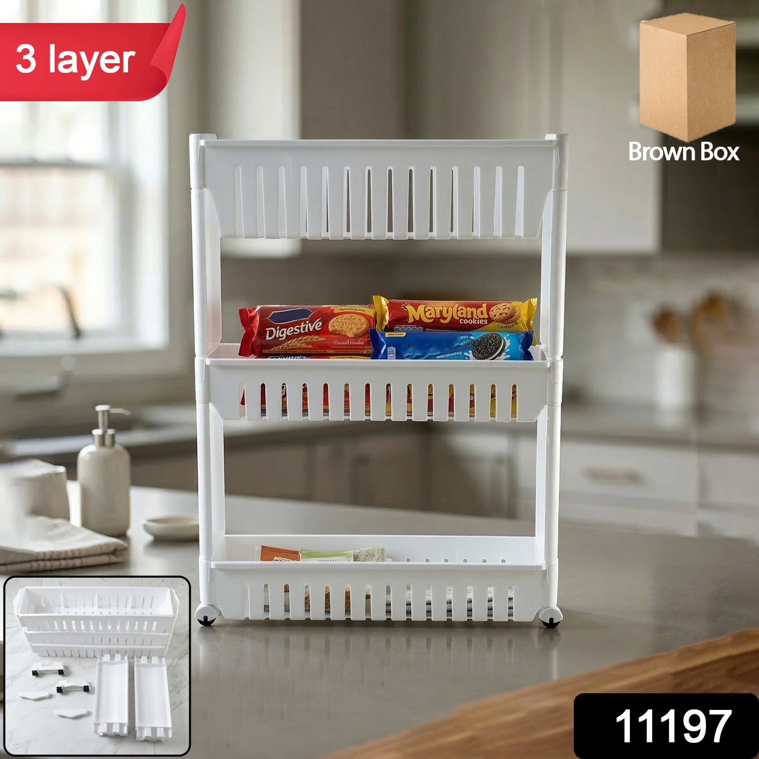 Kitchen rack organizer for spices, utensils, fruits and vegetables