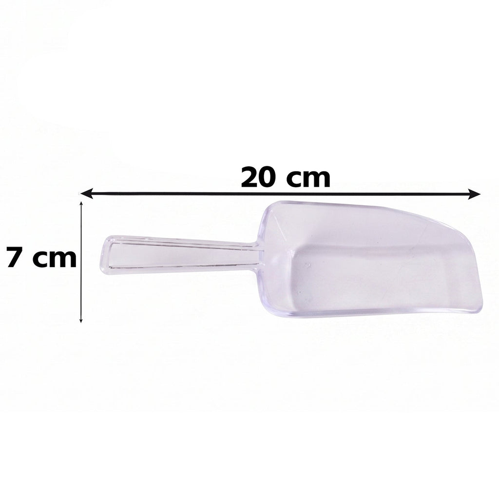 Clear plastic utility scoops for baking and bulk storage