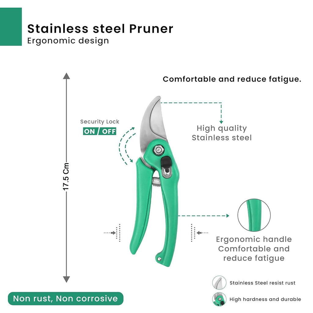 Efficiently cutting green shrub branches with Cisora garden pruning shears.