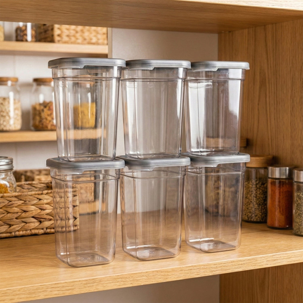 Combo set with lids of plastic kitchen storage containers