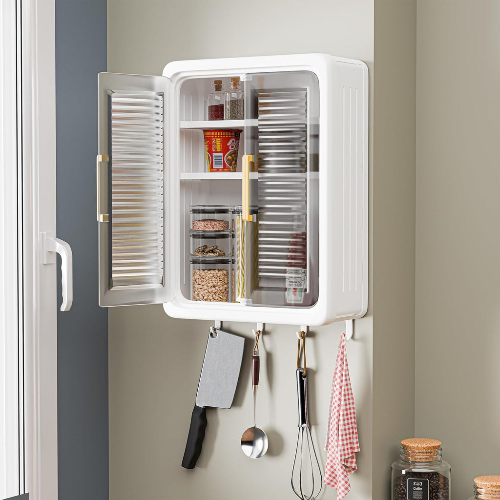 Empty sliding door wall-mounted kitchen cabinet attached to wall