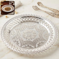 Decorative silver serving tray round floral
