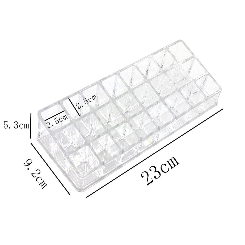 Acrylic lipstick and cosmetic organizer, demonstrating its ability to keep a vanity tidy and well-arranged.