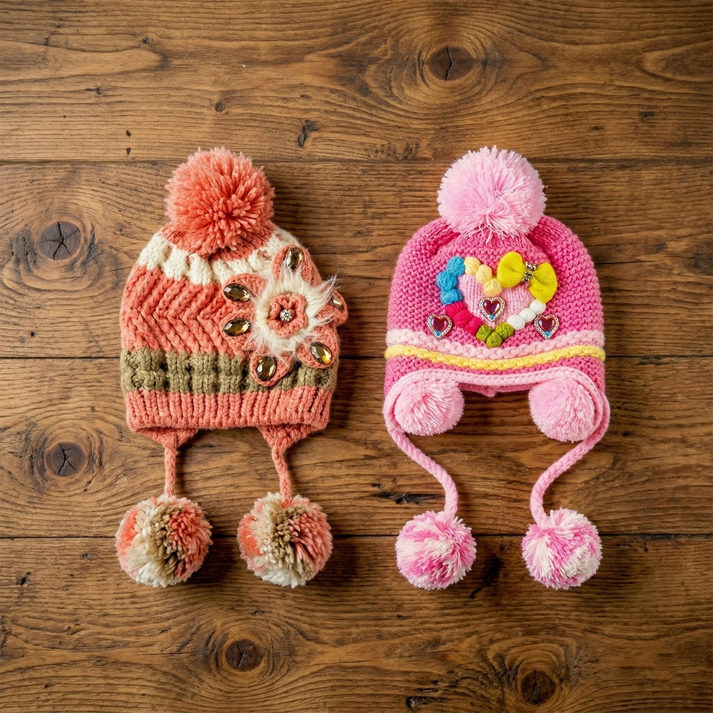 Kids winter hat with fun design and pom-pom detail