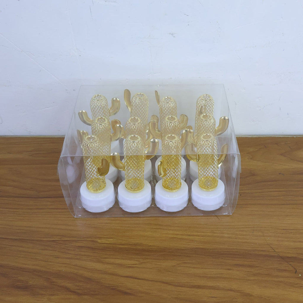 Decorative cactus shaped flameless LED candles lit up adding ambient lighting