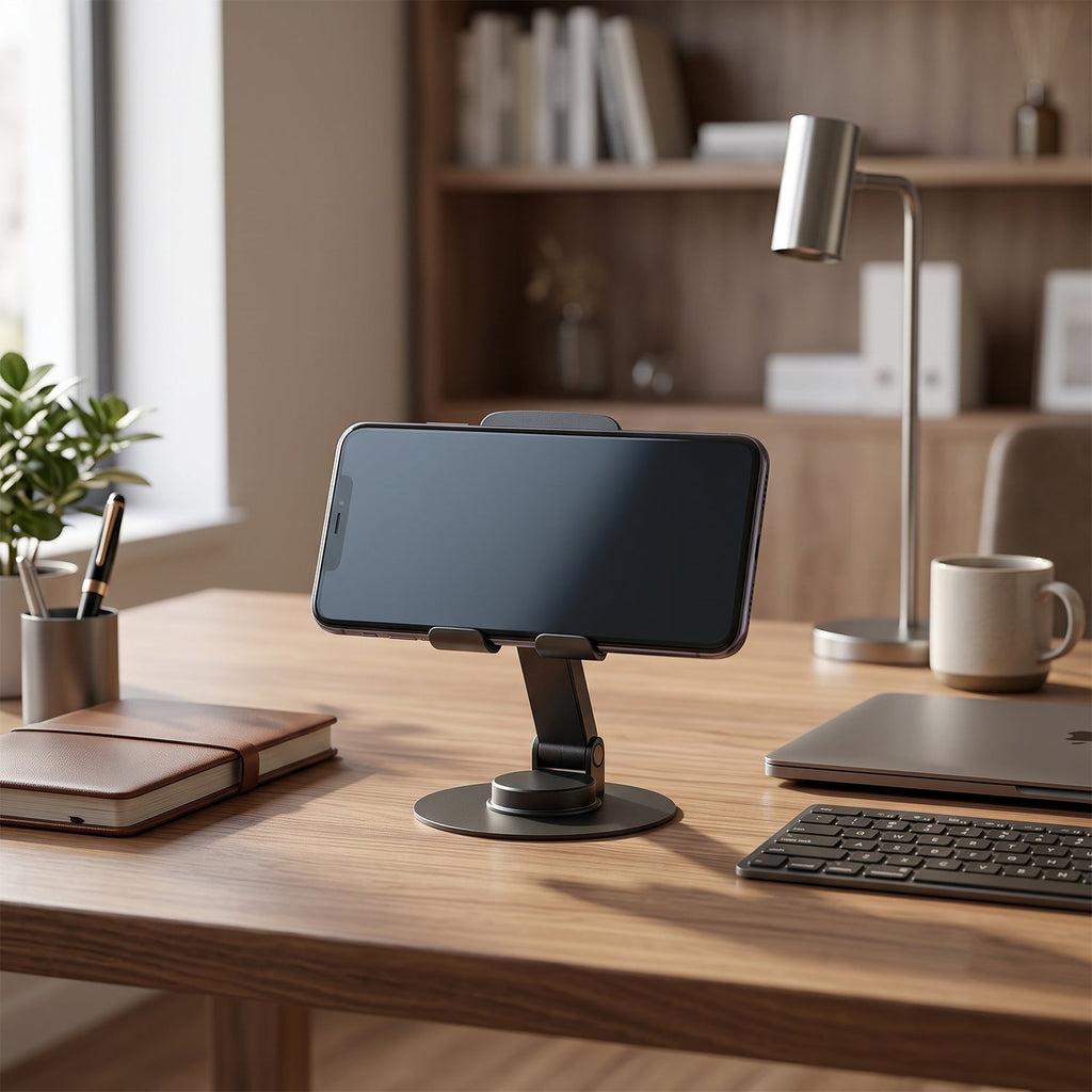Rotating mobile stand for hands free viewing and calls