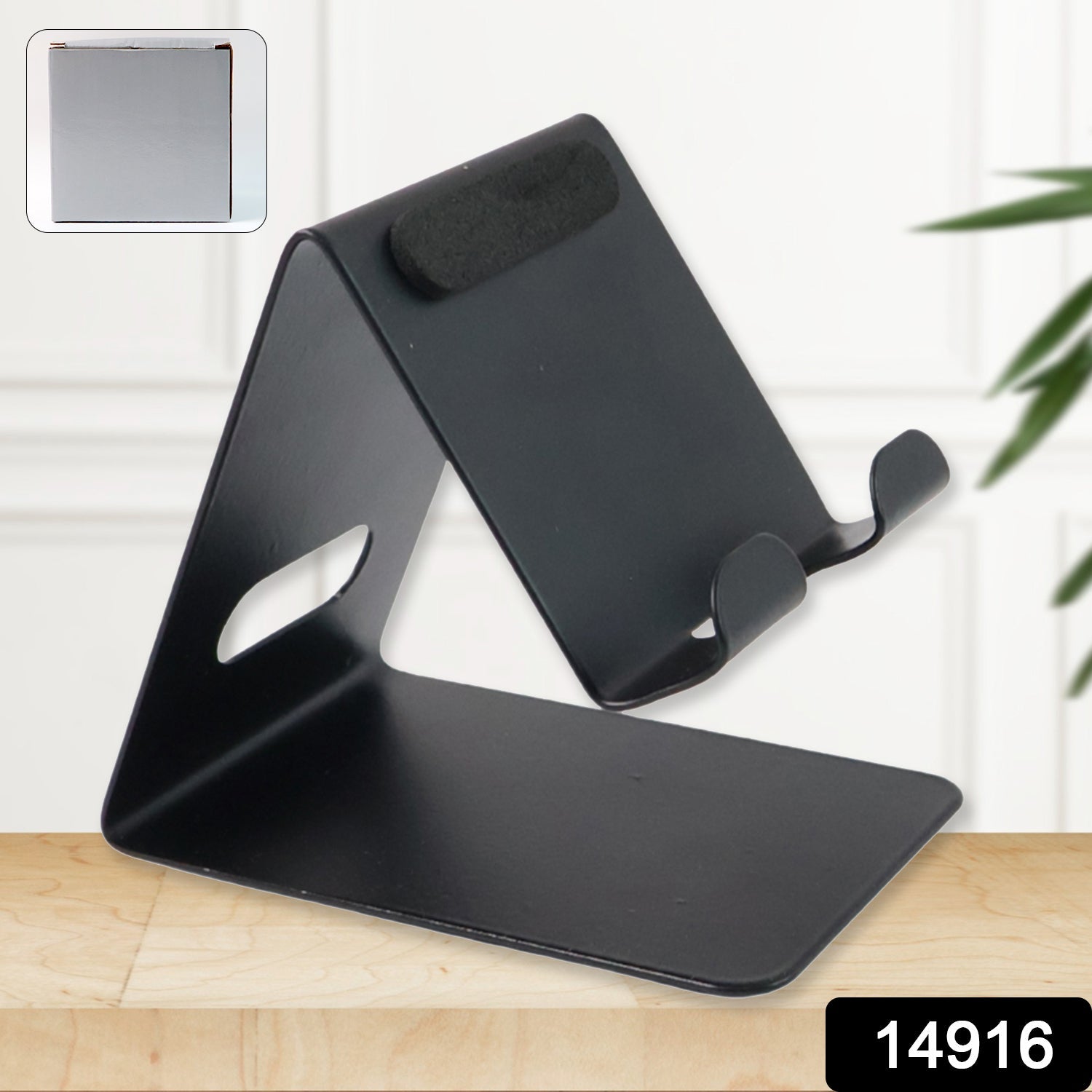 Close-up view of durable metal mobile and tablet stand with anti-slip silicone pads
